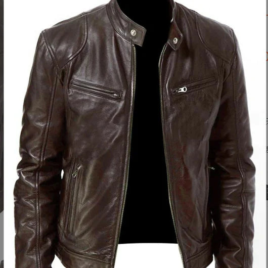 Men's Slim Fit Zipper Leather Cardigan Jacket